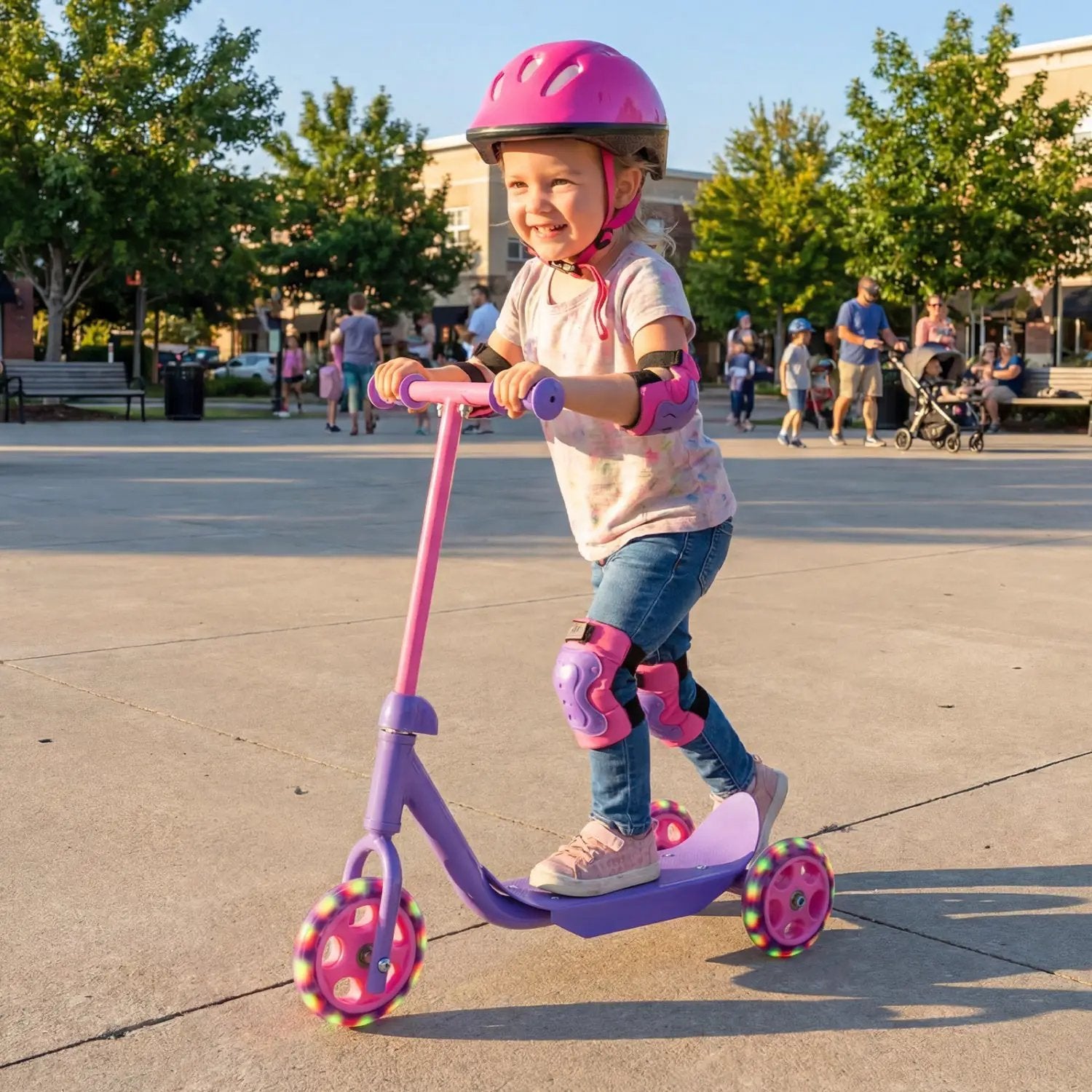 3 Wheels Scooter for Kids Age 2+ with LED Light-Up Wheels and Wide Anti-Slip Deck by DirectDeals