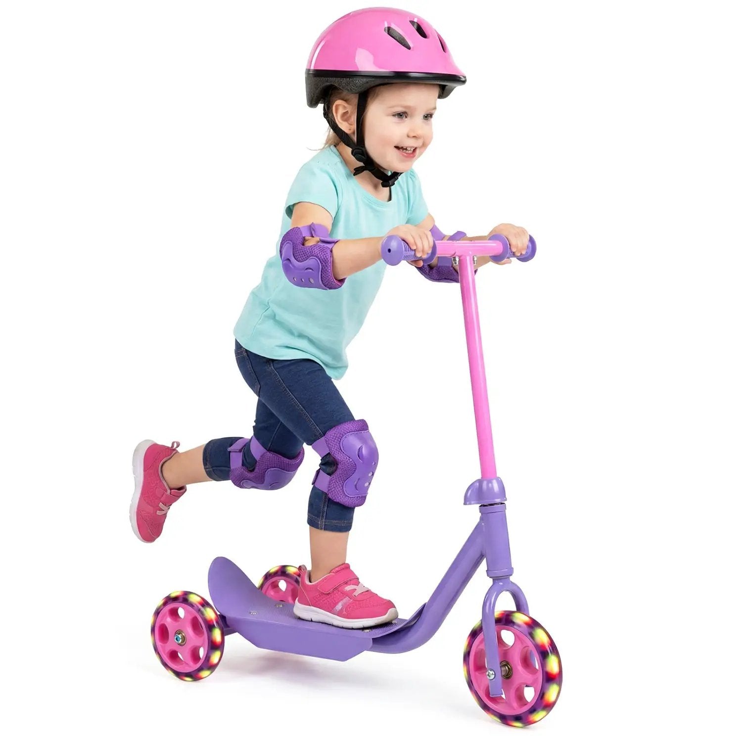 3 Wheels Scooter for Kids Age 2+ with LED Light-Up Wheels and Wide Anti-Slip Deck by DirectDeals