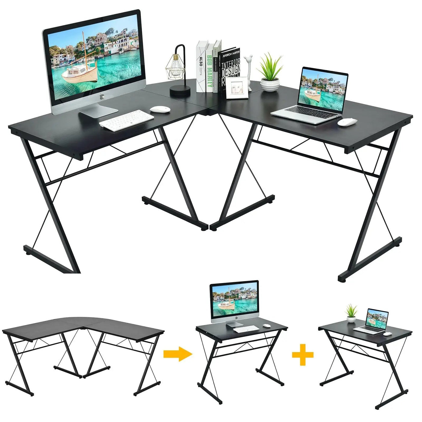 59 Inches L-Shaped Corner Desk Computer Table for Home Office Study Workstation by DirectDeals