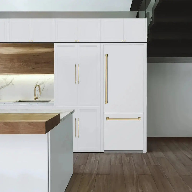 ZLINE Autograph Edition French Door Refrigerator, Internal Water, Ice Dispenser, White Matte, Champagne Bronze Accents RBIVZ-WM by Farmhouse Kitchen and Bath