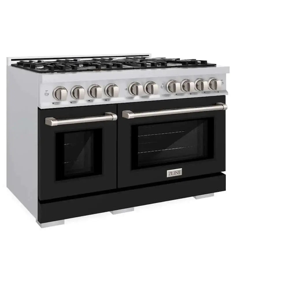 ZLINE 48" Select Gas Range Gas Convection Gas Oven Stainless Steel Black Matte Door HGR-BLM-48 by Farmhouse Kitchen and Bath