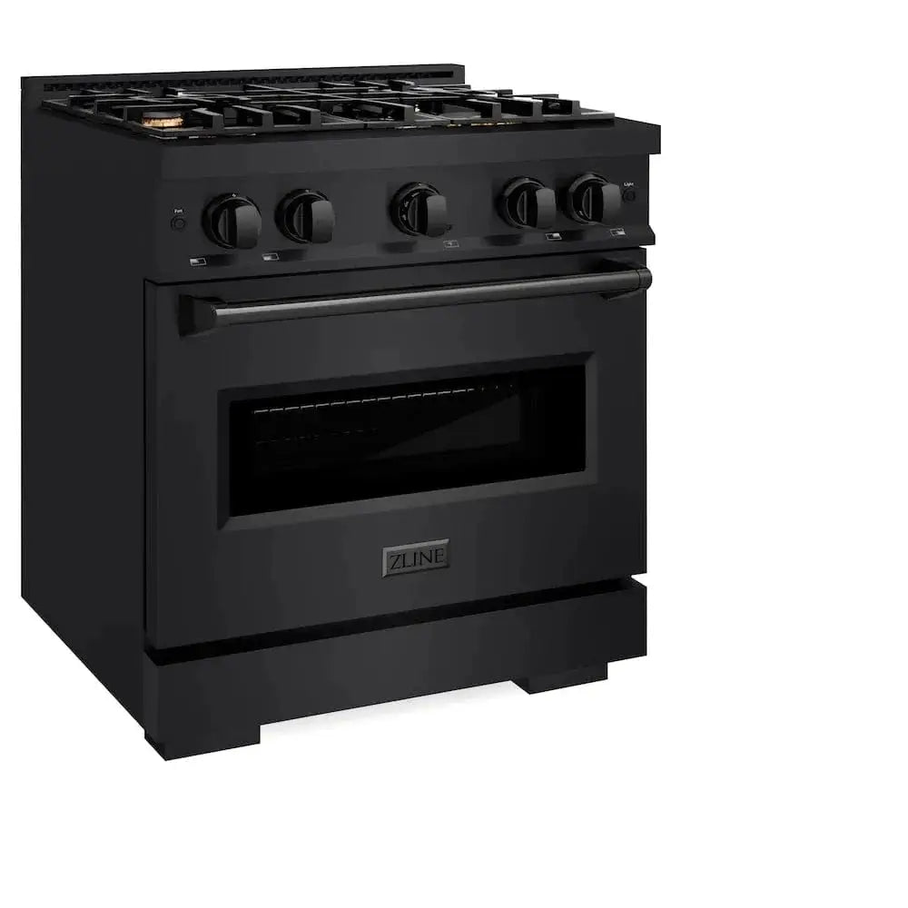 ZLINE 30" Dual Fuel Range, Gas Cooktop, Electric Convection Oven Black Stainless Steel Brass Burners, CDRB-BR-30 by Farmhouse Kitchen and Bath