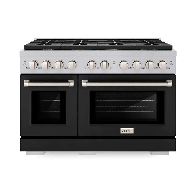 ZLINE 48"Paramount Dual Fuel Range DuraSnow® Black Matte SDRS-BLM-48 by Farmhouse Kitchen and Bath