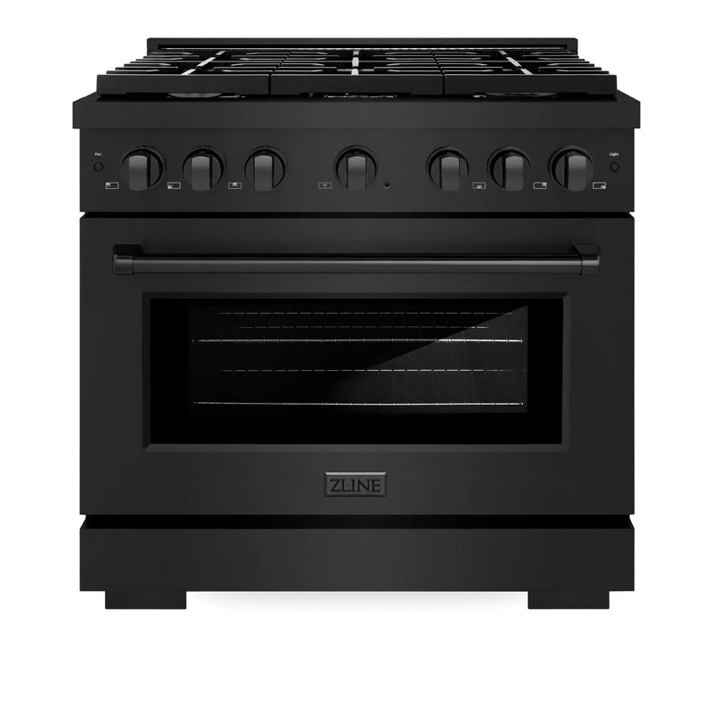 ZLINE 36"Paramount Dual Fuel Range Black Stainless Steel, Brass Burners SDRB-BR-36 by Farmhouse Kitchen and Bath