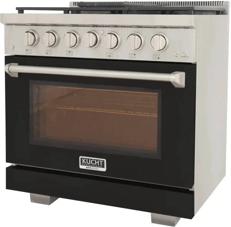 Kucht 36" Freestanding Professional Gas Range KFX3600X-BK by Farmhouse Kitchen and Bath