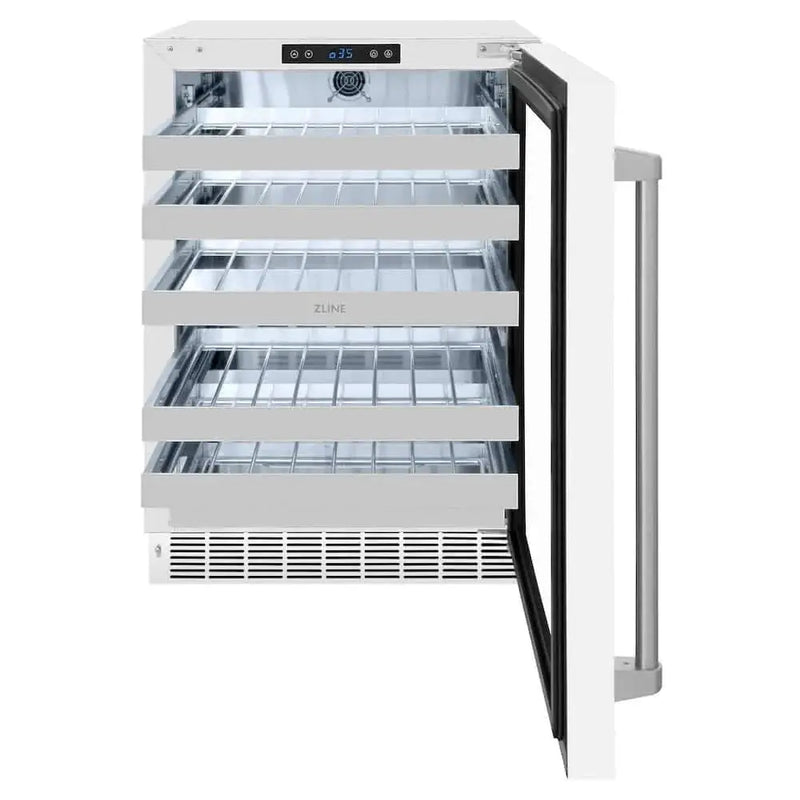 ZLINE 24" Touchstone Dual Zone 44 Bottle Wine Cooler White Matte Glass Door RWDO-WM-24 by Farmhouse Kitchen and Bath