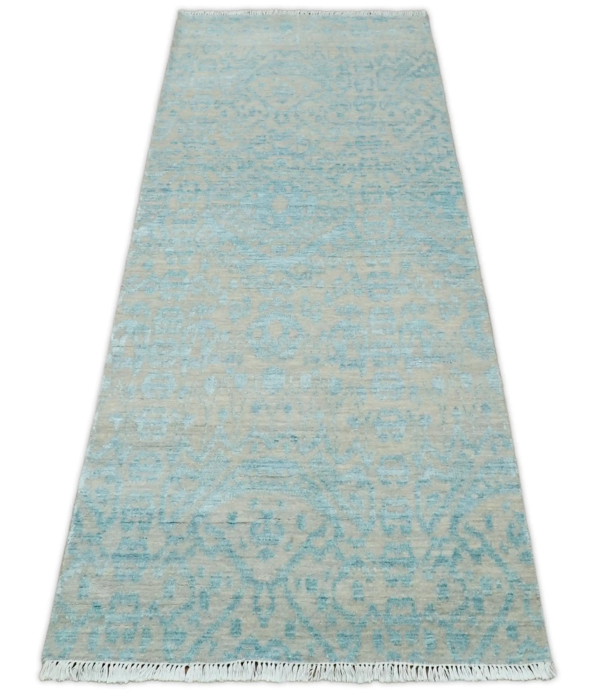 3x8 Fine Hand Knotted Camel and Blue Traditional Persian Style Antique Wool and Silk Rug by The Rug Decor