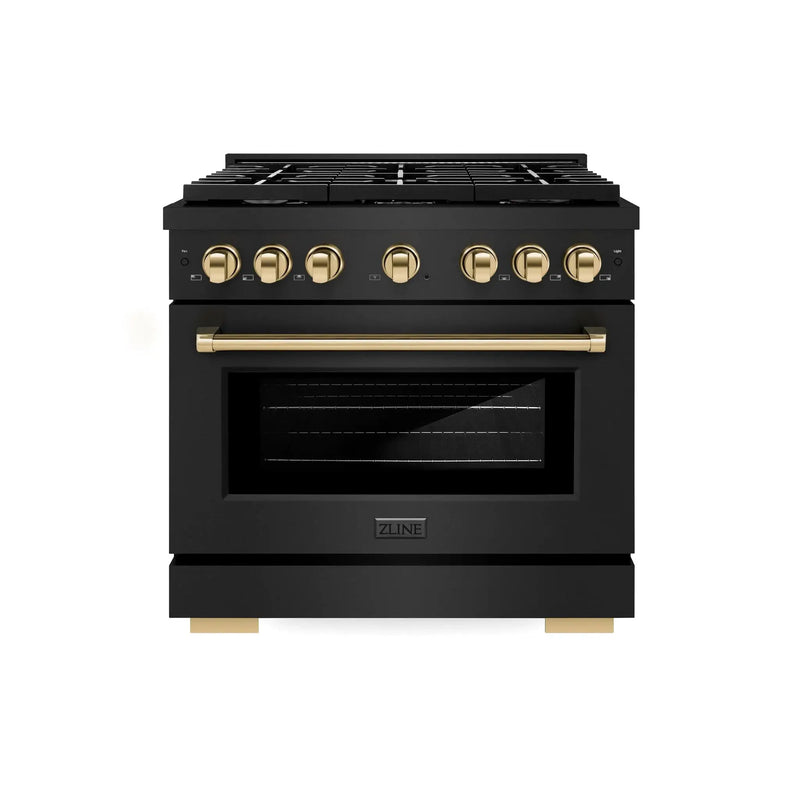 ZLINE 36"Paramount Dual Fuel Range Black Stainless Steel, Gold SDRBZ-36-G by Farmhouse Kitchen and Bath
