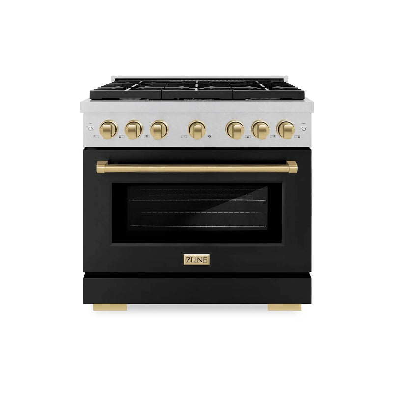 ZLINE 36"Paramount Dual Fuel Range DuraSnow® Black Matte, Champagne Bronze SDRSZ-BLM-36-CB by Farmhouse Kitchen and Bath