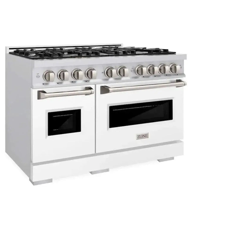 ZLINE 48" Dual Fuel Range, Gas Cooktop, Electric Convection Oven Stainless Steel, White Matte Door CDR-WM-48 by Farmhouse Kitchen and Bath