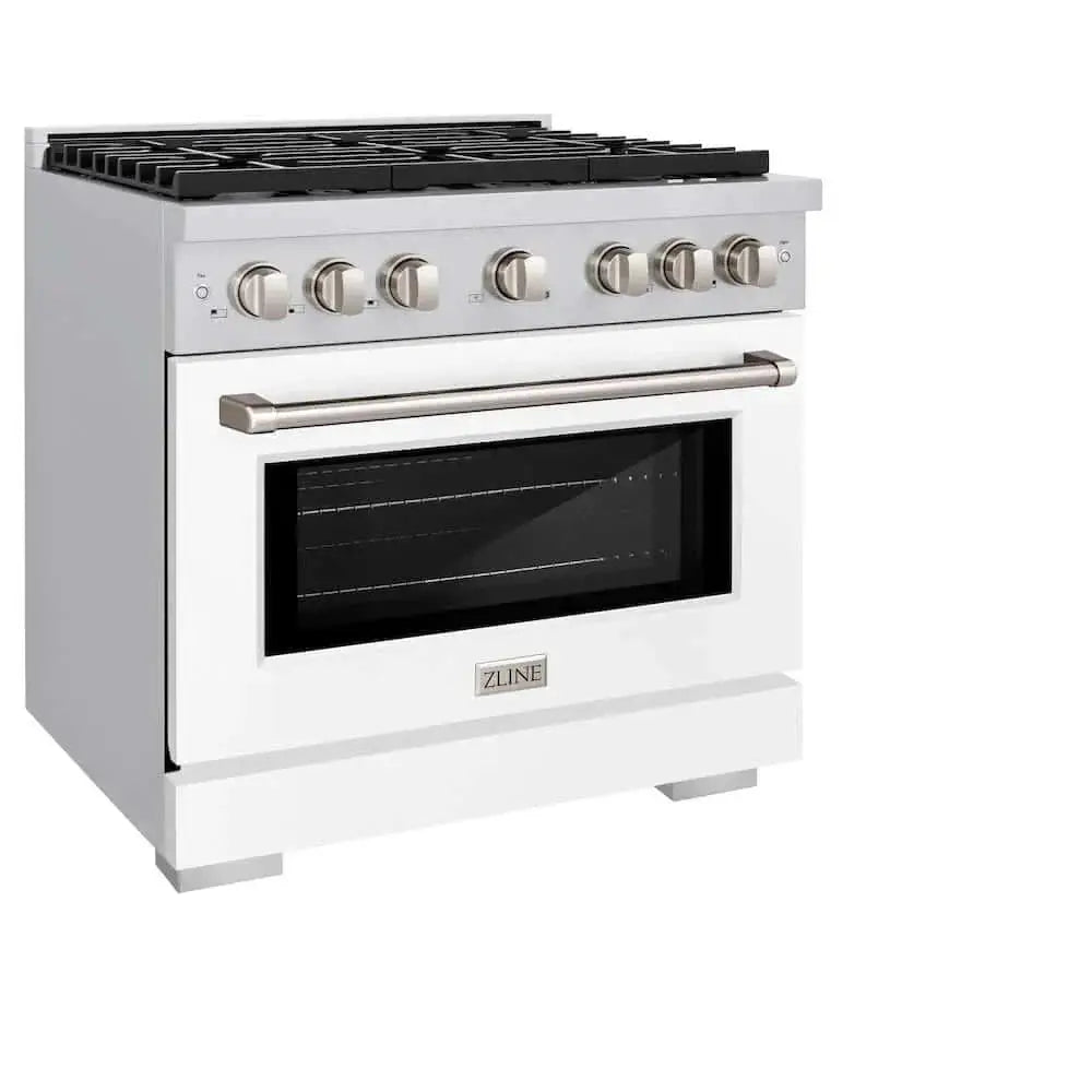 ZLINE 36 In. Gas Range, Stainless Steel, White Matte, SGR-WM-36 by Farmhouse Kitchen and Bath