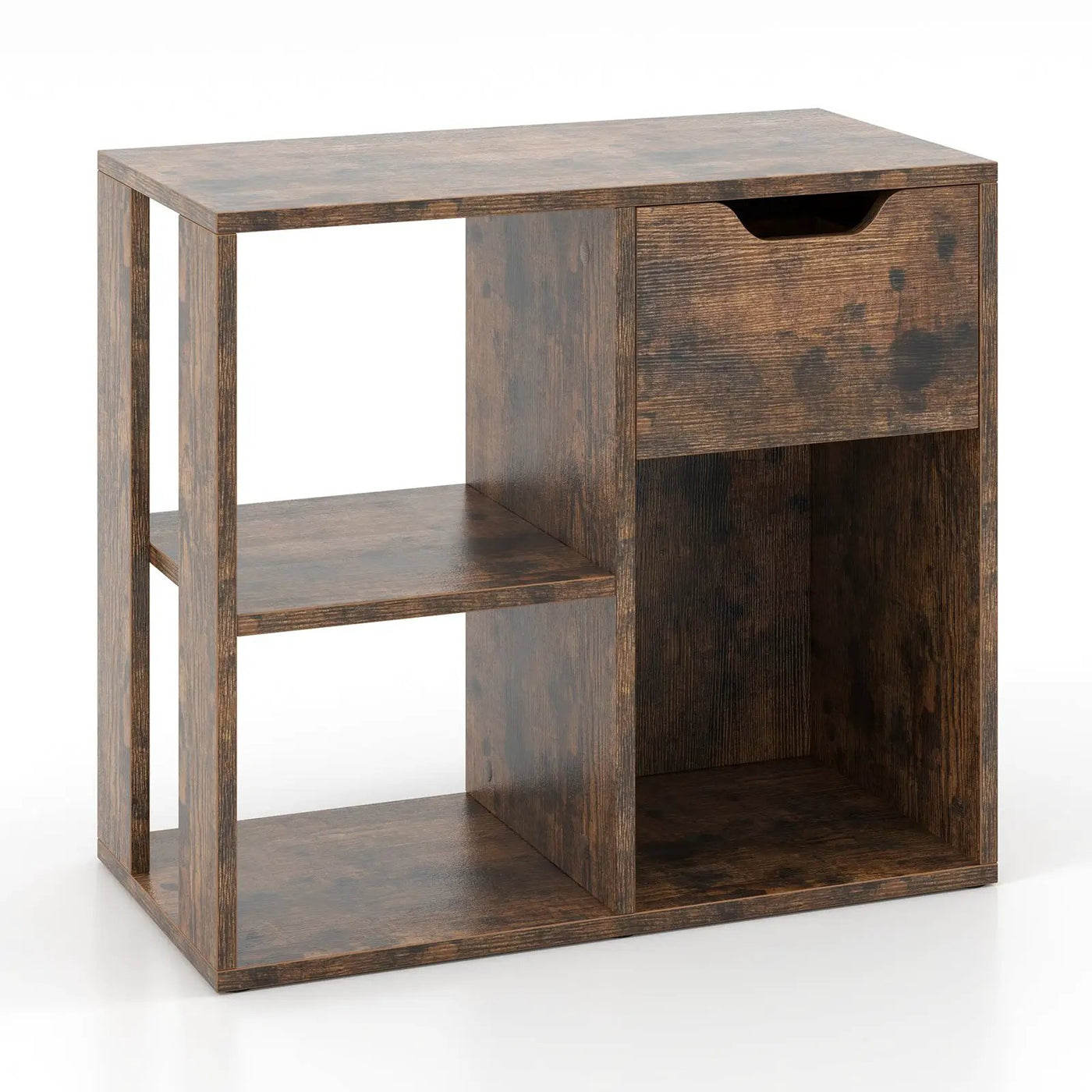3-Cube Bookcase 2-tier Wooden Storage Shelf with Pull-out Drawer-Brown by DirectDeals