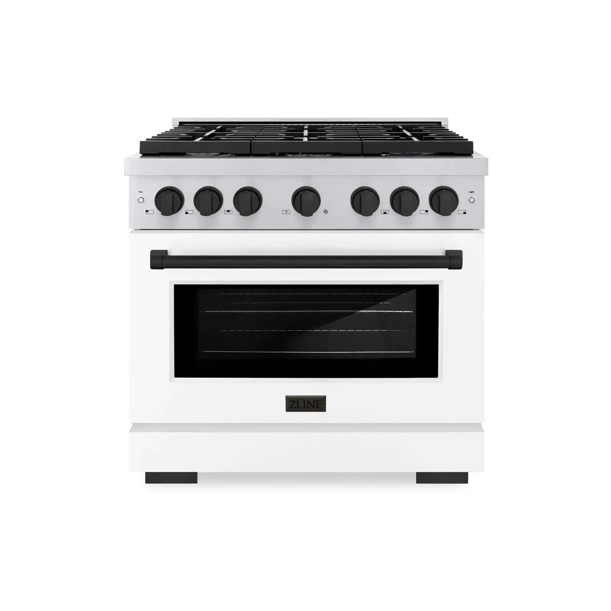 ZLINE 36"Paramount Dual Fuel Range White Matte Matte Black SDRZ-WM-36-MB by Farmhouse Kitchen and Bath