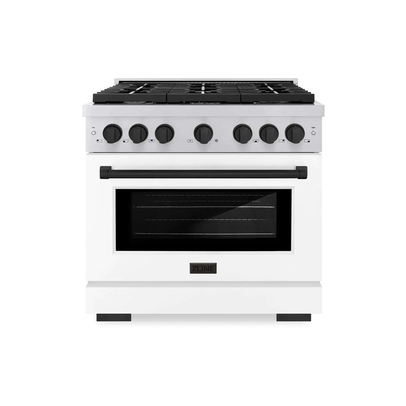 ZLINE 36"Paramount Dual Fuel Range White Matte Matte Black SDRZ-WM-36-MB by Farmhouse Kitchen and Bath