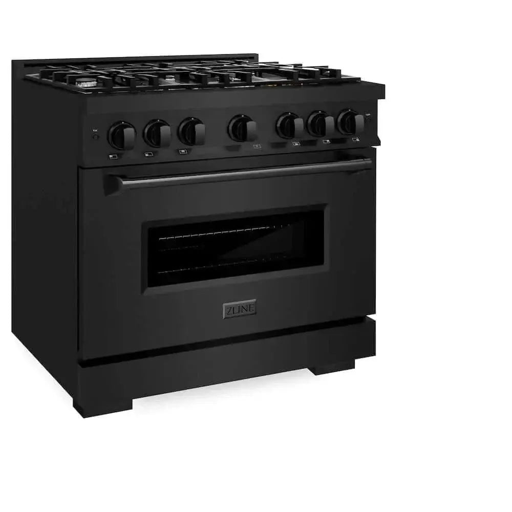 ZLINE 36" Dual Fuel Range, Gas Cooktop, Electric Convection Oven Black Stainless Steel, CDRB-36 by Farmhouse Kitchen and Bath