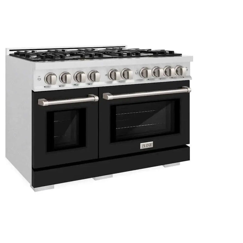ZLINE 48" Select Dual Fuel Range Gas Cooktop Electric Convection Oven DuraSnow® Stainless Steel Black Matte Door HDRS-BLM-48 by Farmhouse Kitchen and Bath