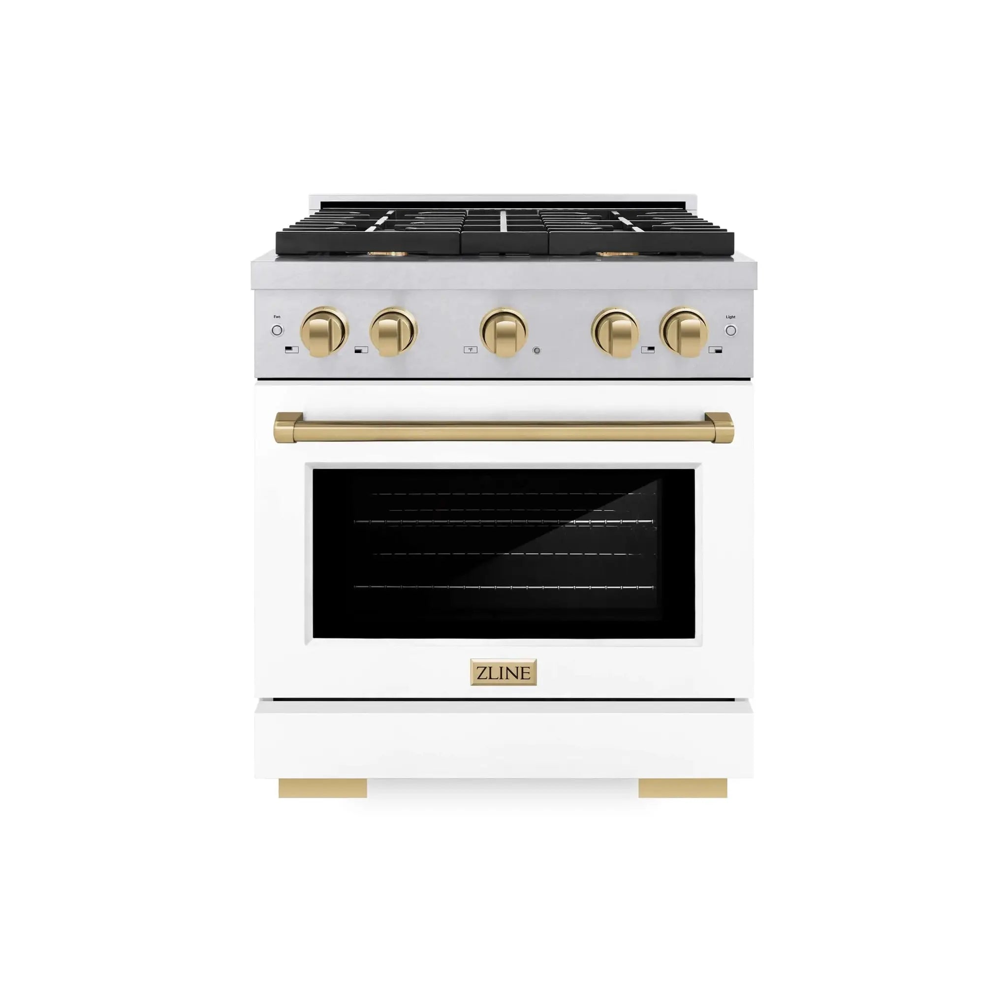 ZLINE 30"Paramount Dual Fuel Range DuraSnow® White Matte, Champagne Bronze SDRSZ-WM-30-CB by Farmhouse Kitchen and Bath
