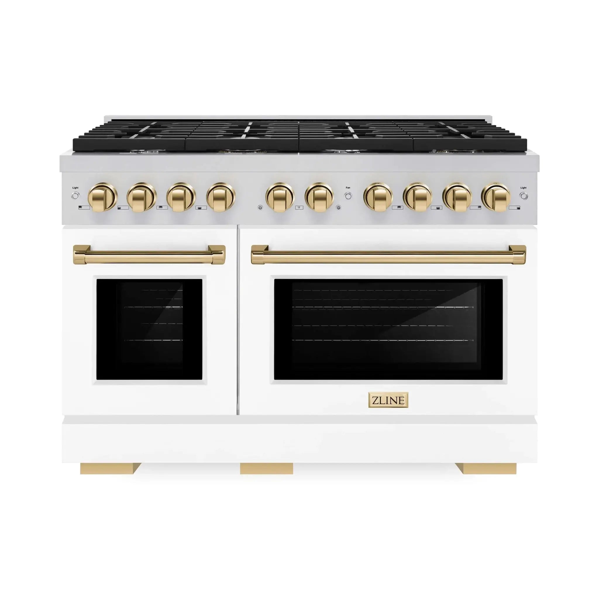 ZLINE 48"Paramount Dual Fuel Range White Matte Gold SDRZ-WM-48-G by Farmhouse Kitchen and Bath