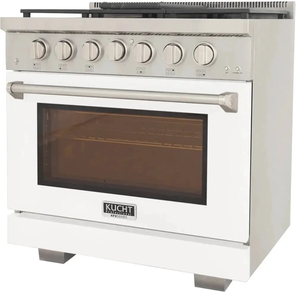 Kucht 36" Freestanding Professional Gas Range Liquid Propane KFX3600X/LP-W by Farmhouse Kitchen and Bath