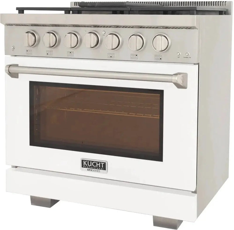 Kucht 36" Freestanding Professional Gas Range Liquid Propane KFX3600X/LP-W by Farmhouse Kitchen and Bath