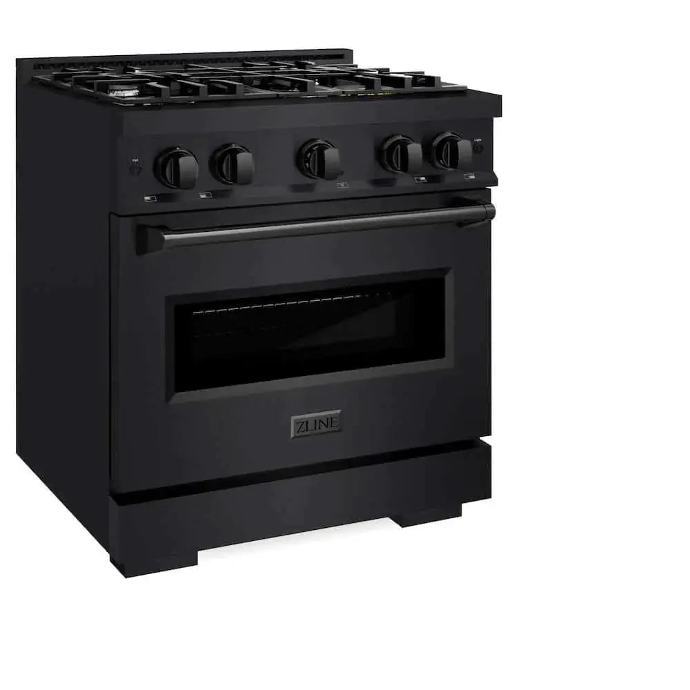 ZLINE 30" Dual Fuel Range, Gas Cooktop, Electric Convection Oven Black Stainless Steel, CDRB-30 by Farmhouse Kitchen and Bath
