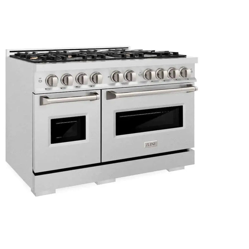 ZLINE 48" Dual Fuel Range, Gas Cooktop, Electric Convection Oven DuraSnow® Stainless Steel, Brass Burners CDRS-BR-48 by Farmhouse Kitchen and Bath