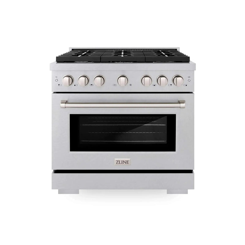 ZLINE 36"Paramount Dual Fuel Range DuraSnow® Brass Burners SDRS-BR-36 by Farmhouse Kitchen and Bath