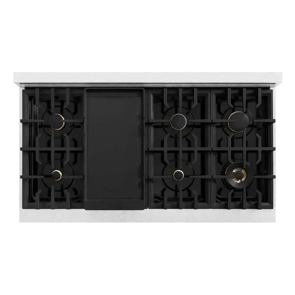 ZLINE 48" Classic Gas Range, Convection Gas Oven DuraSnow® Stainless Steel, Champagne Bronze CGRSZ-48-CB by Farmhouse Kitchen and Bath