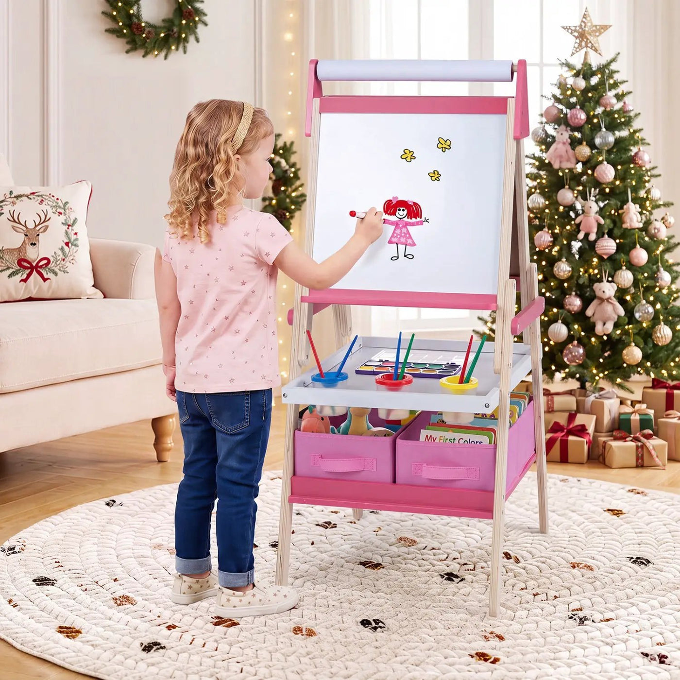 3-in-1 Kids Art Easel with Magnetic Whiteboard & Chalkboard by DirectDeals