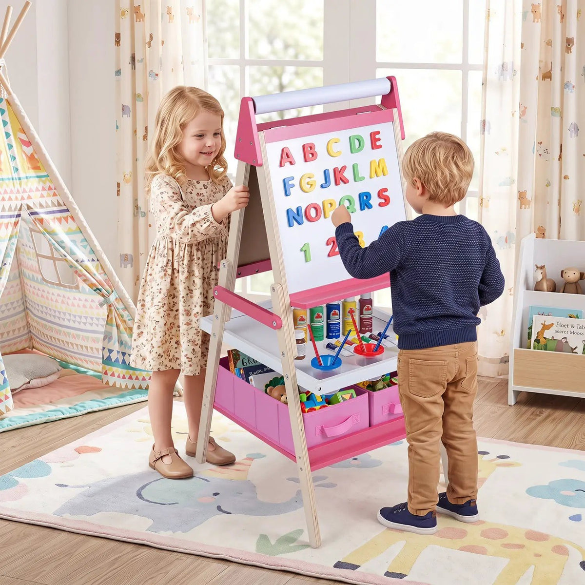 3-in-1 Kids Art Easel with Magnetic Whiteboard & Chalkboard by DirectDeals
