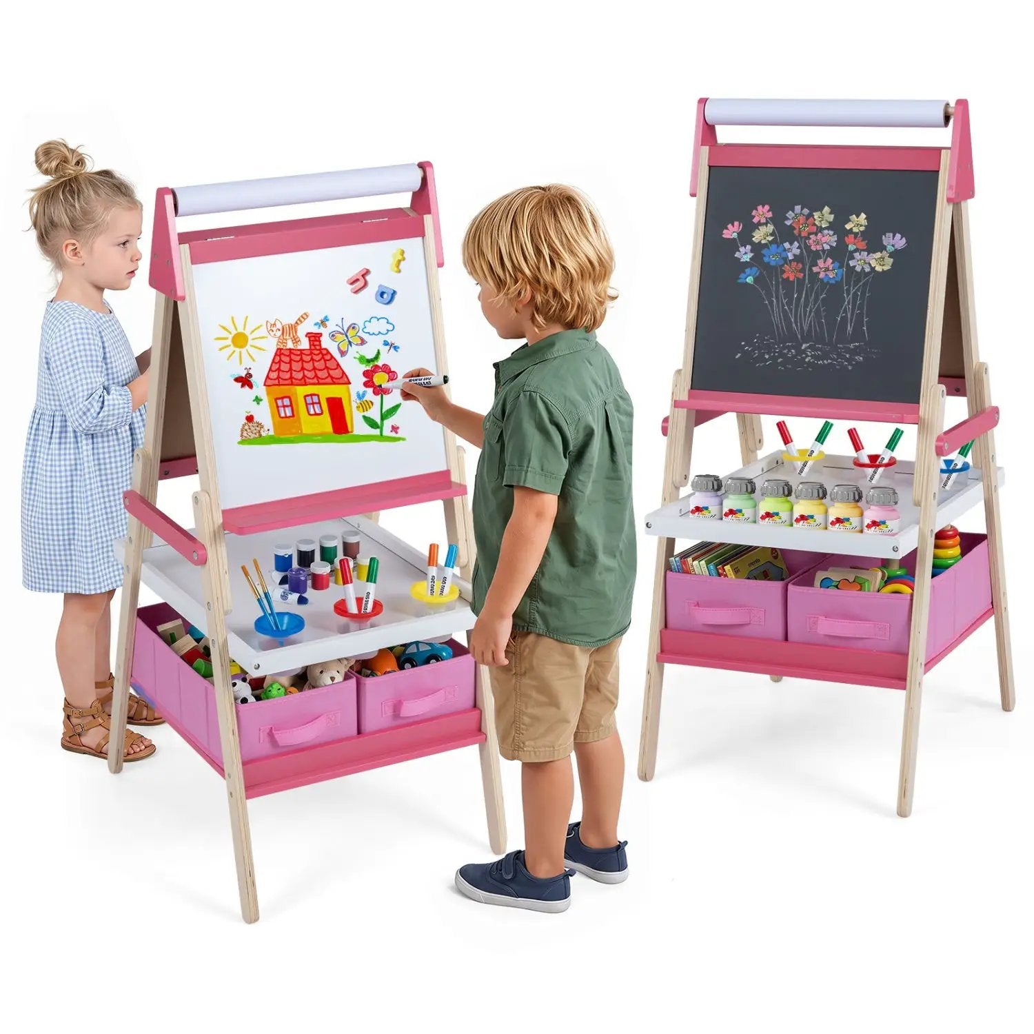 3-in-1 Kids Art Easel with Magnetic Whiteboard & Chalkboard by DirectDeals