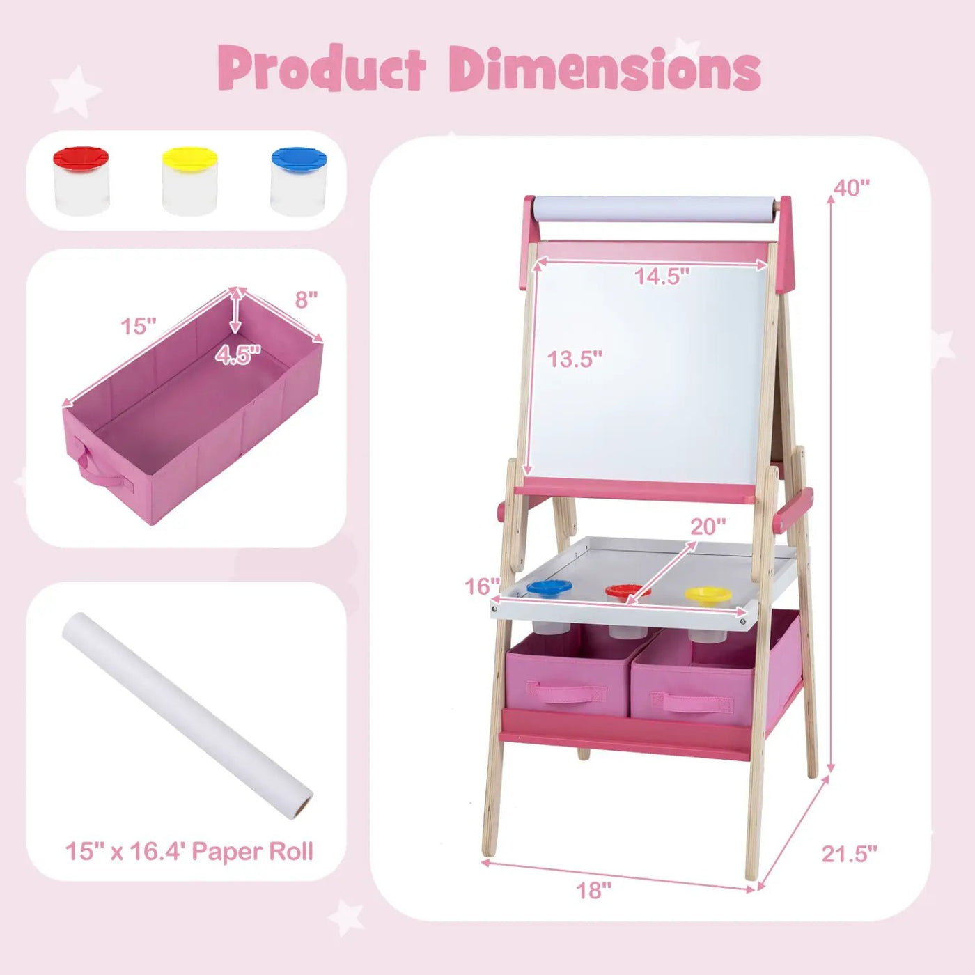 3-in-1 Kids Art Easel with Magnetic Whiteboard & Chalkboard by DirectDeals