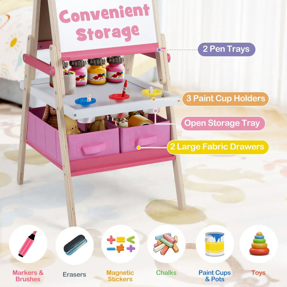 3-in-1 Kids Art Easel with Magnetic Whiteboard & Chalkboard by DirectDeals