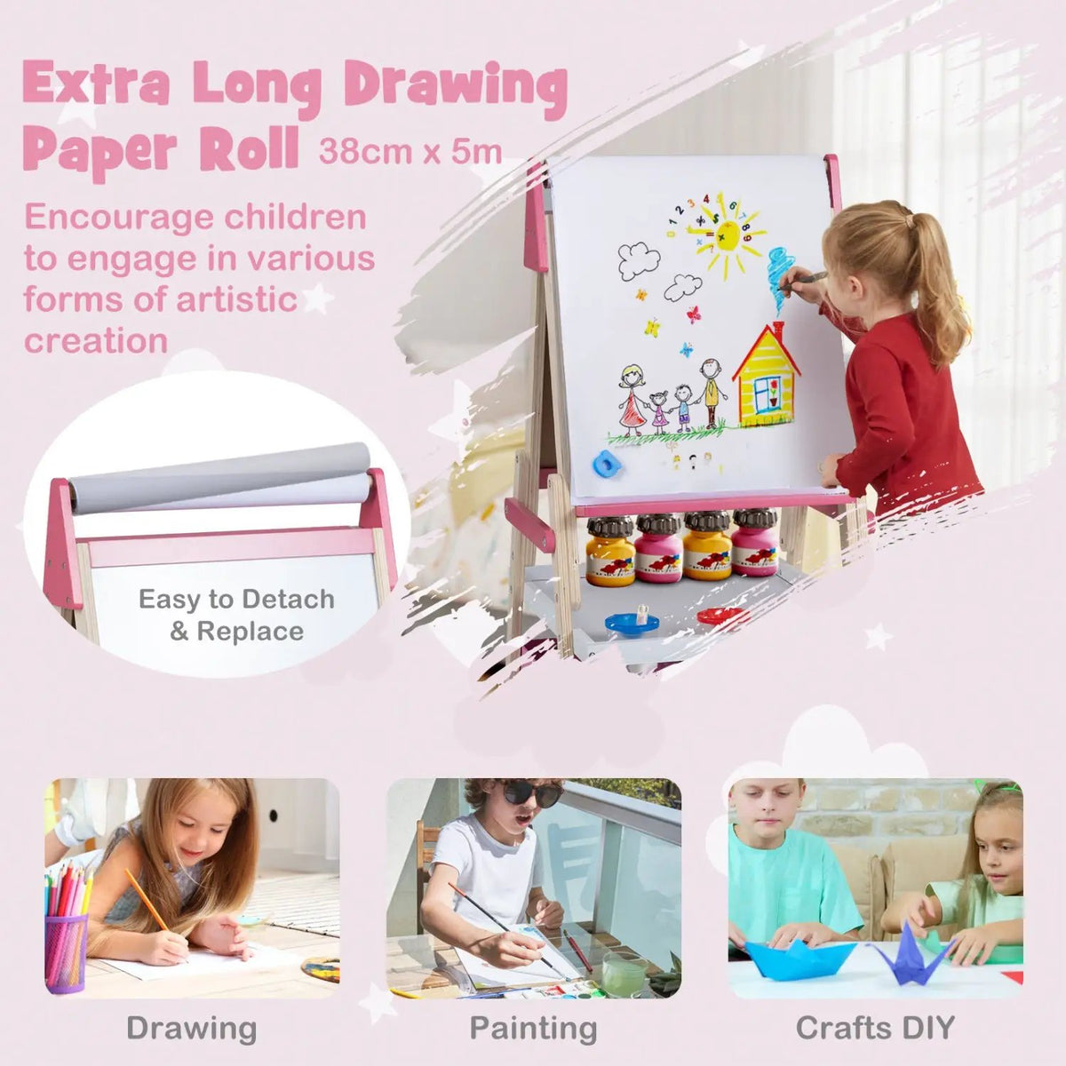 3-in-1 Kids Art Easel with Magnetic Whiteboard & Chalkboard by DirectDeals