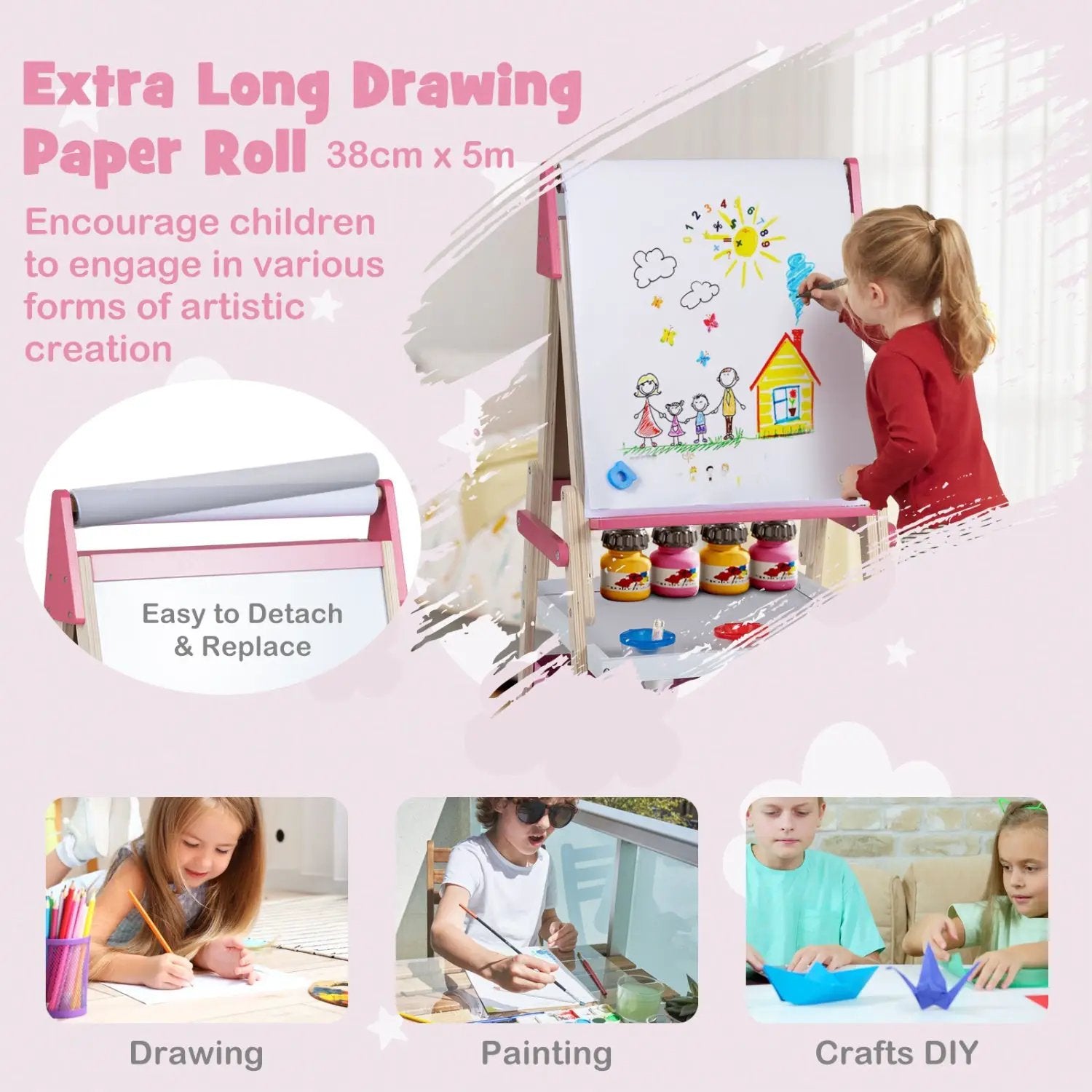 3-in-1 Kids Art Easel with Magnetic Whiteboard & Chalkboard by DirectDeals
