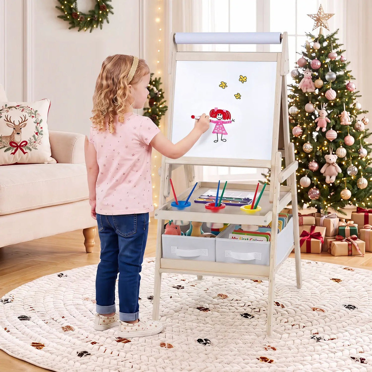 3-in-1 Kids Art Easel with Magnetic Whiteboard & Chalkboard by DirectDeals