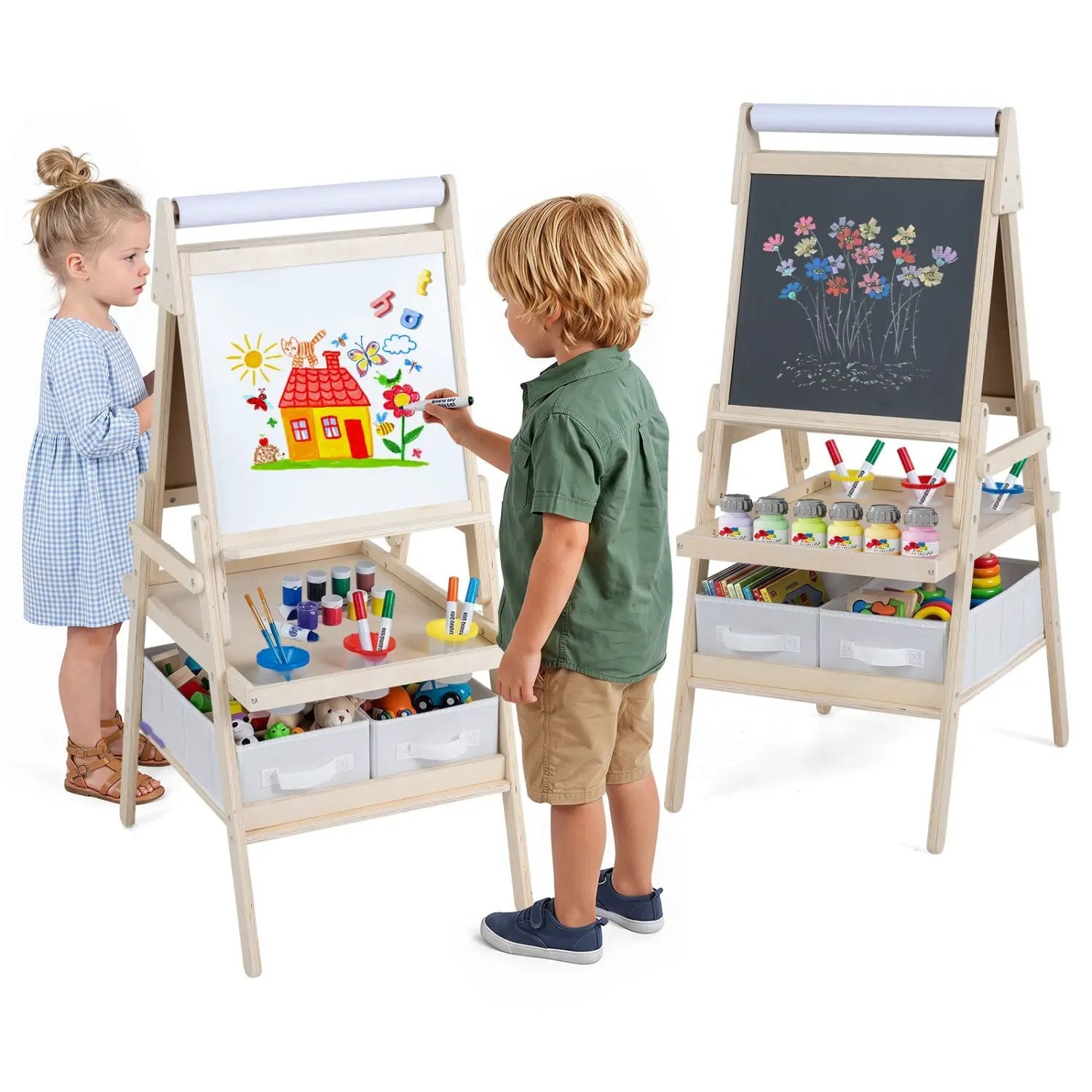 3-in-1 Kids Art Easel with Magnetic Whiteboard & Chalkboard by DirectDeals