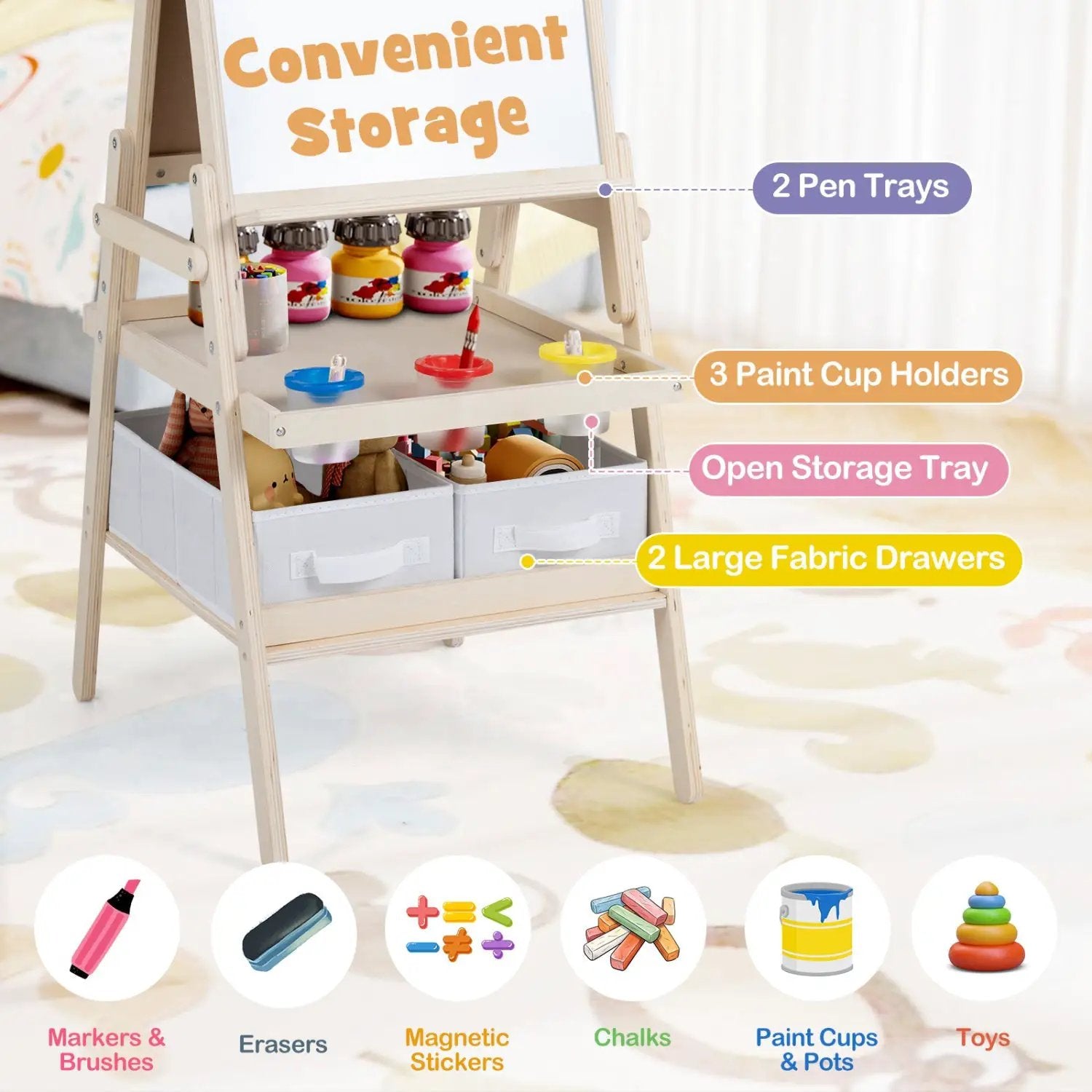 3-in-1 Kids Art Easel with Magnetic Whiteboard & Chalkboard by DirectDeals