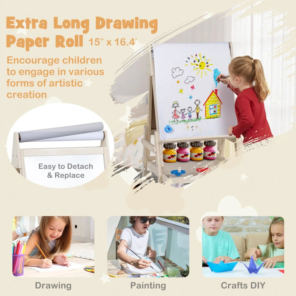 3-in-1 Kids Art Easel with Magnetic Whiteboard & Chalkboard by DirectDeals