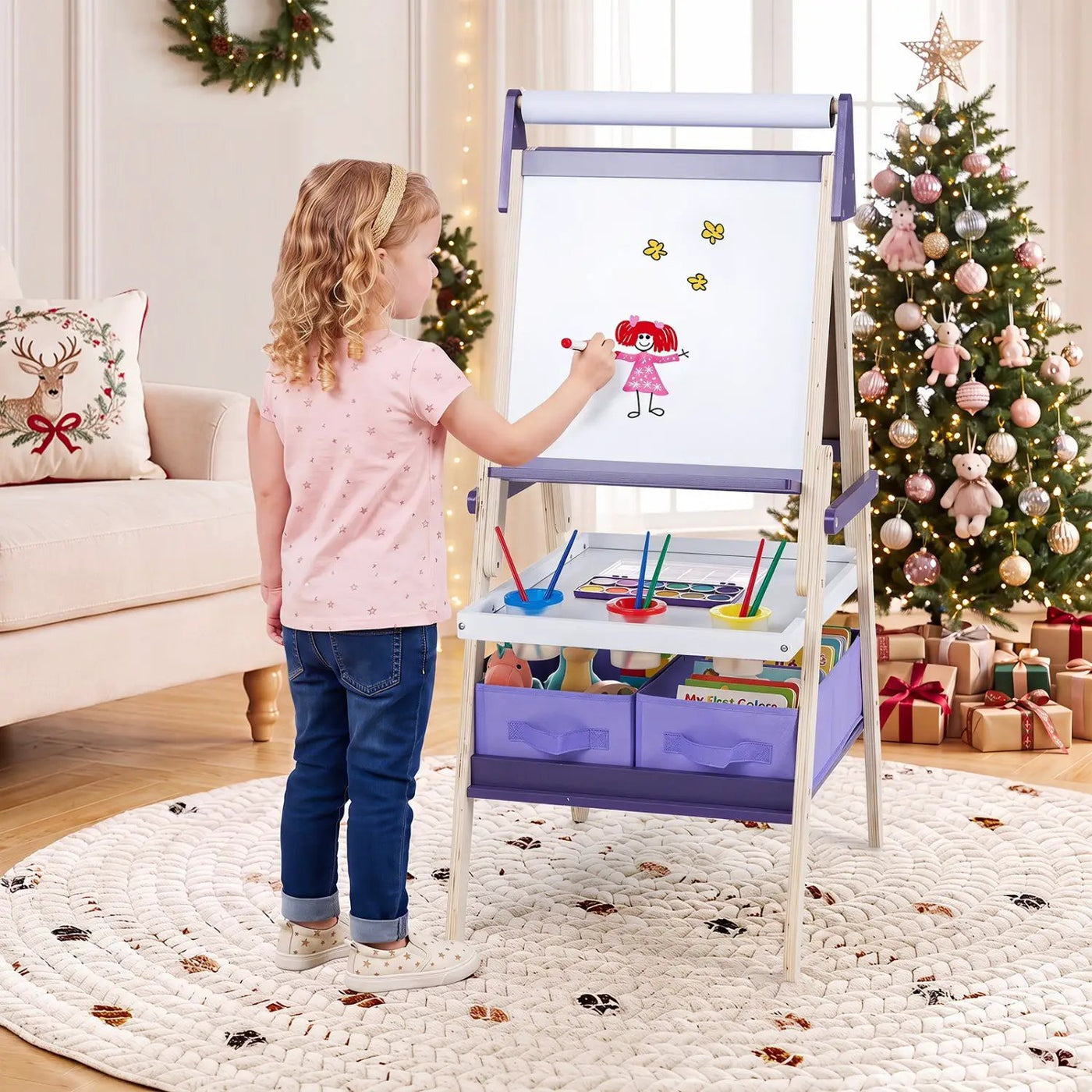3-in-1 Kids Art Easel with Magnetic Whiteboard & Chalkboard by DirectDeals