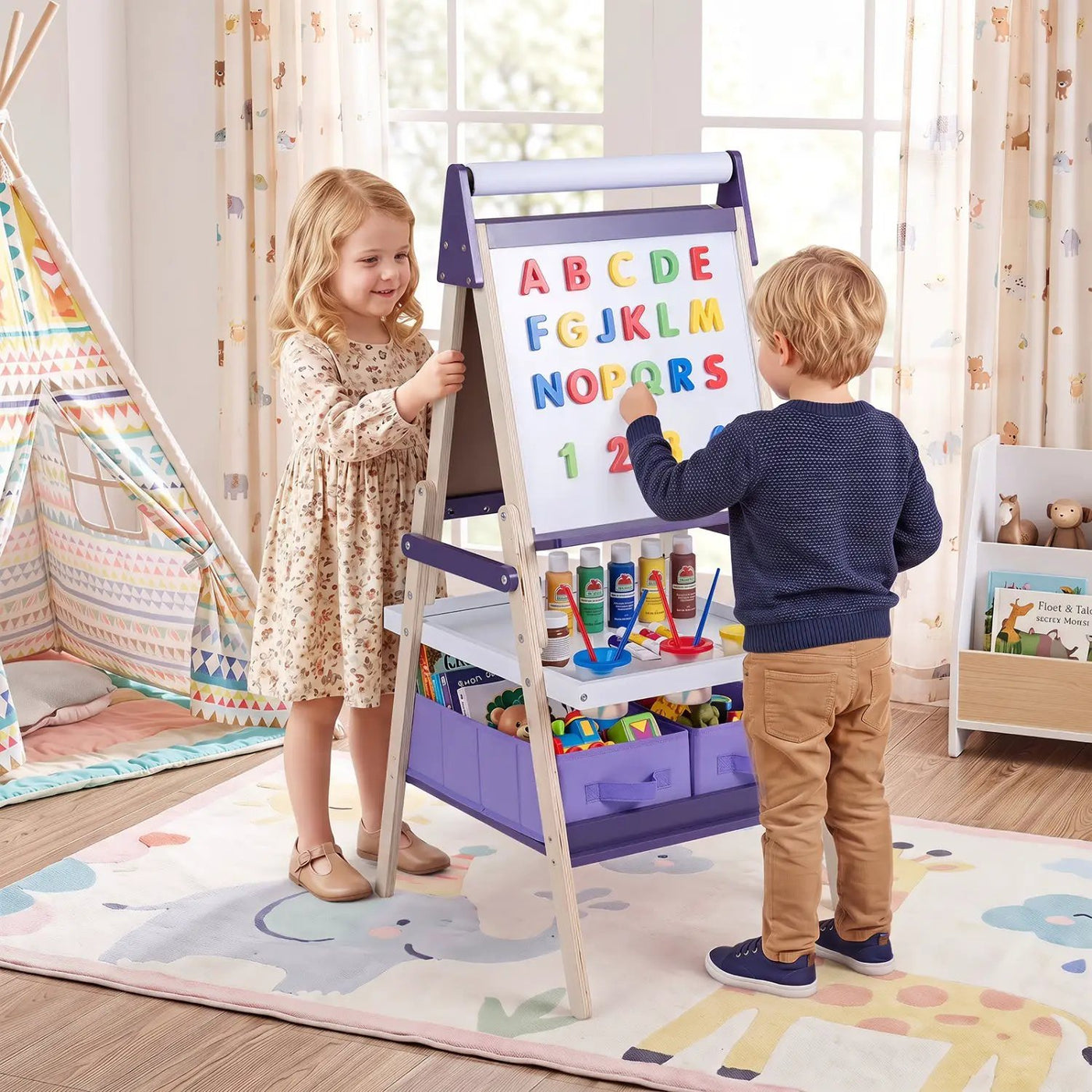 3-in-1 Kids Art Easel with Magnetic Whiteboard & Chalkboard by DirectDeals