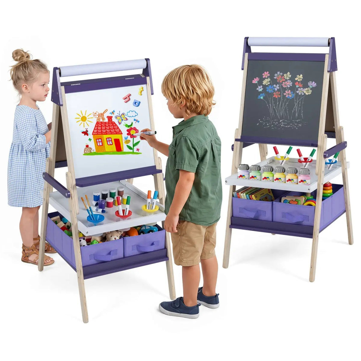 3-in-1 Kids Art Easel with Magnetic Whiteboard & Chalkboard by DirectDeals