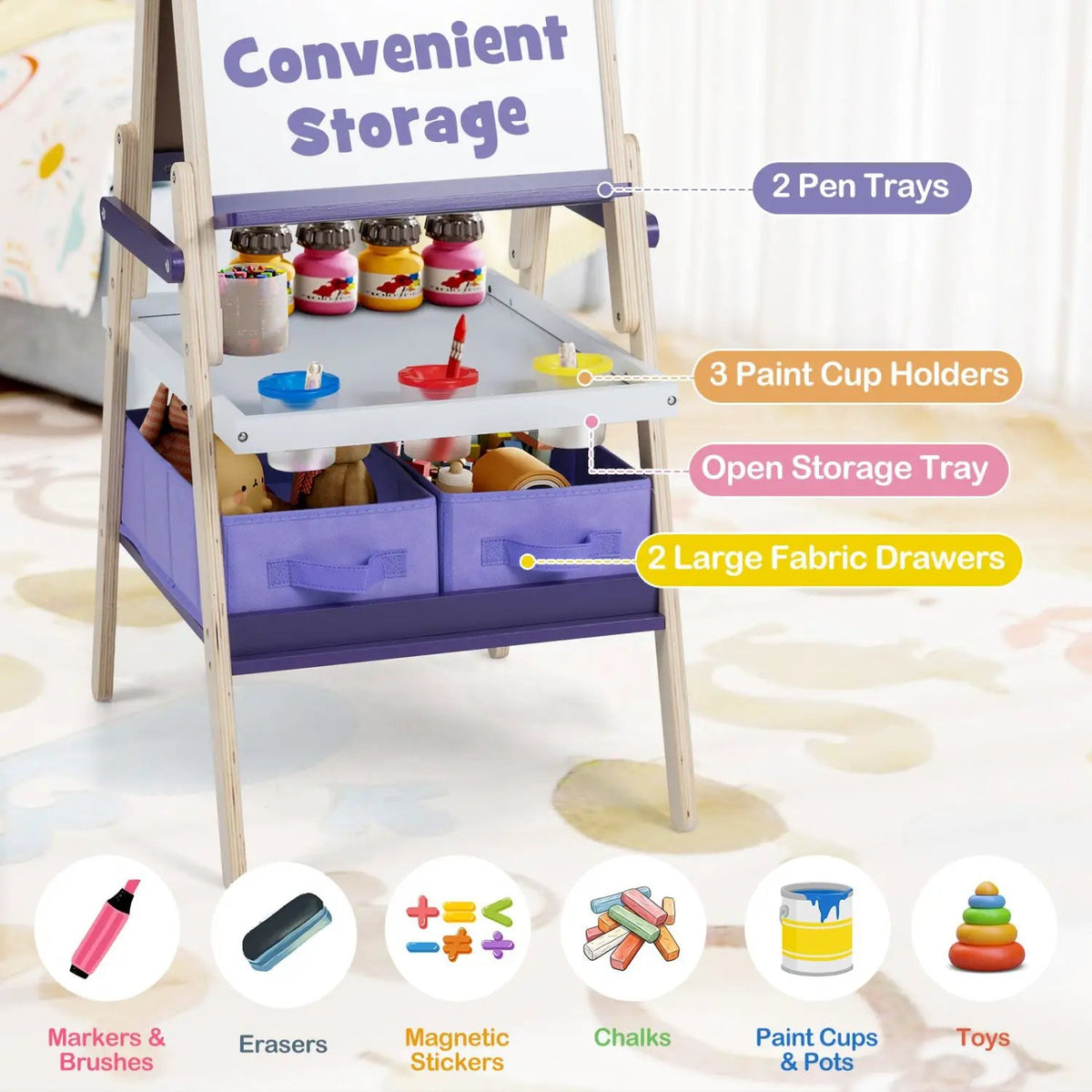 3-in-1 Kids Art Easel with Magnetic Whiteboard & Chalkboard by DirectDeals
