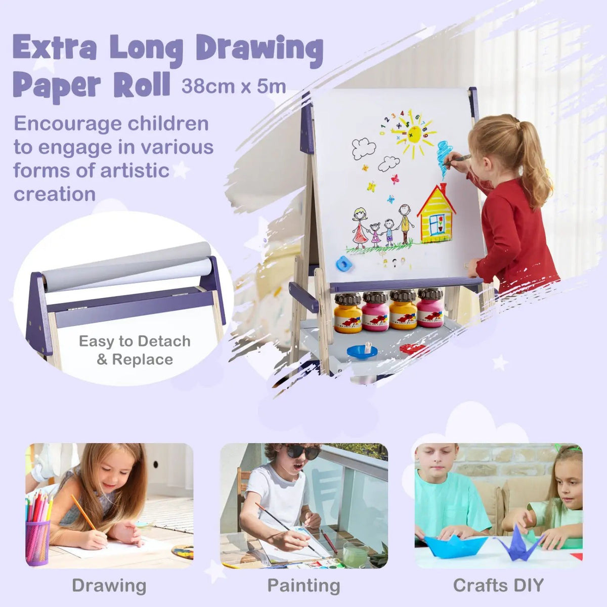 3-in-1 Kids Art Easel with Magnetic Whiteboard & Chalkboard by DirectDeals