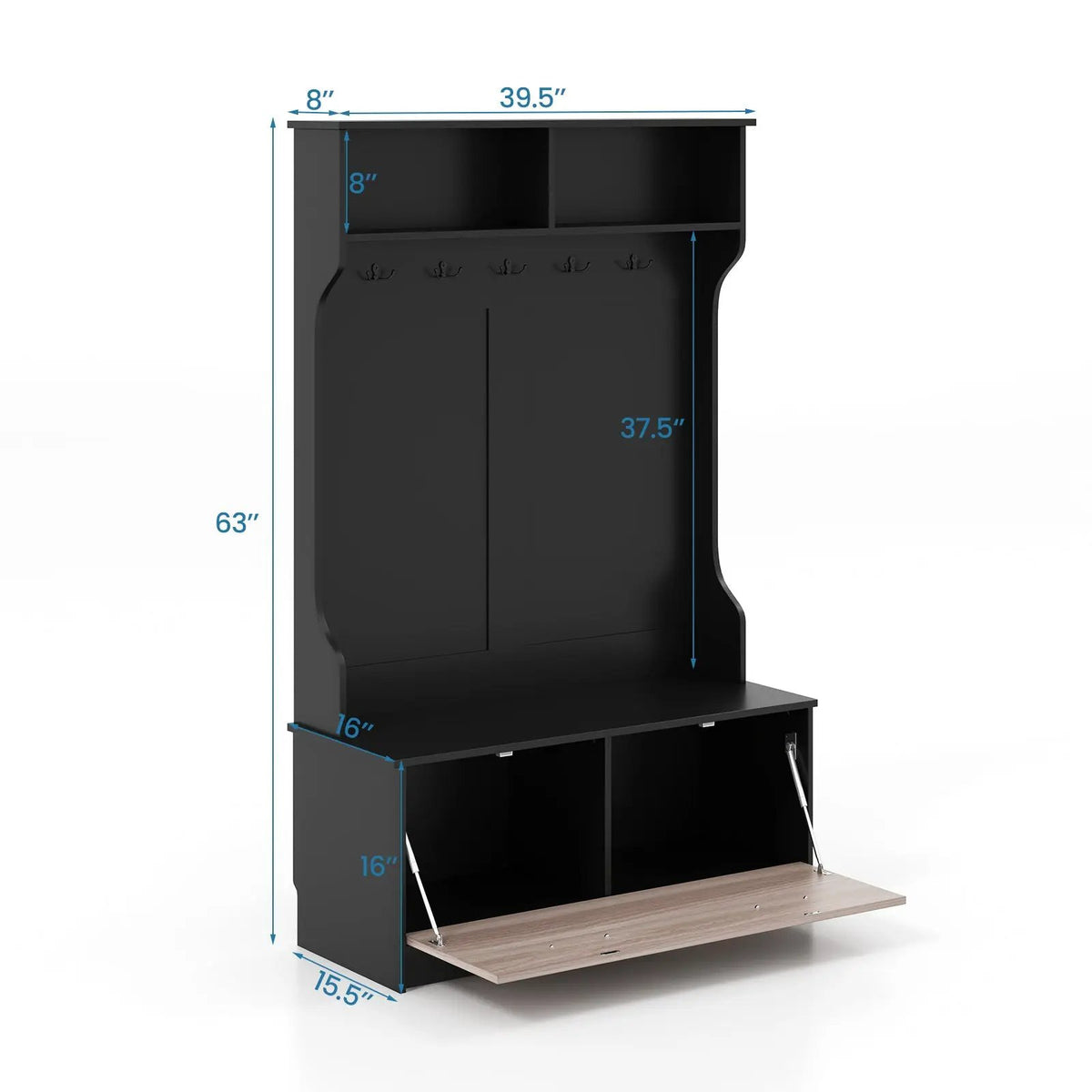 3 in 1 Coat Rack with Entryway Bench and Hooks and Enclosed Cabinet by DirectDeals