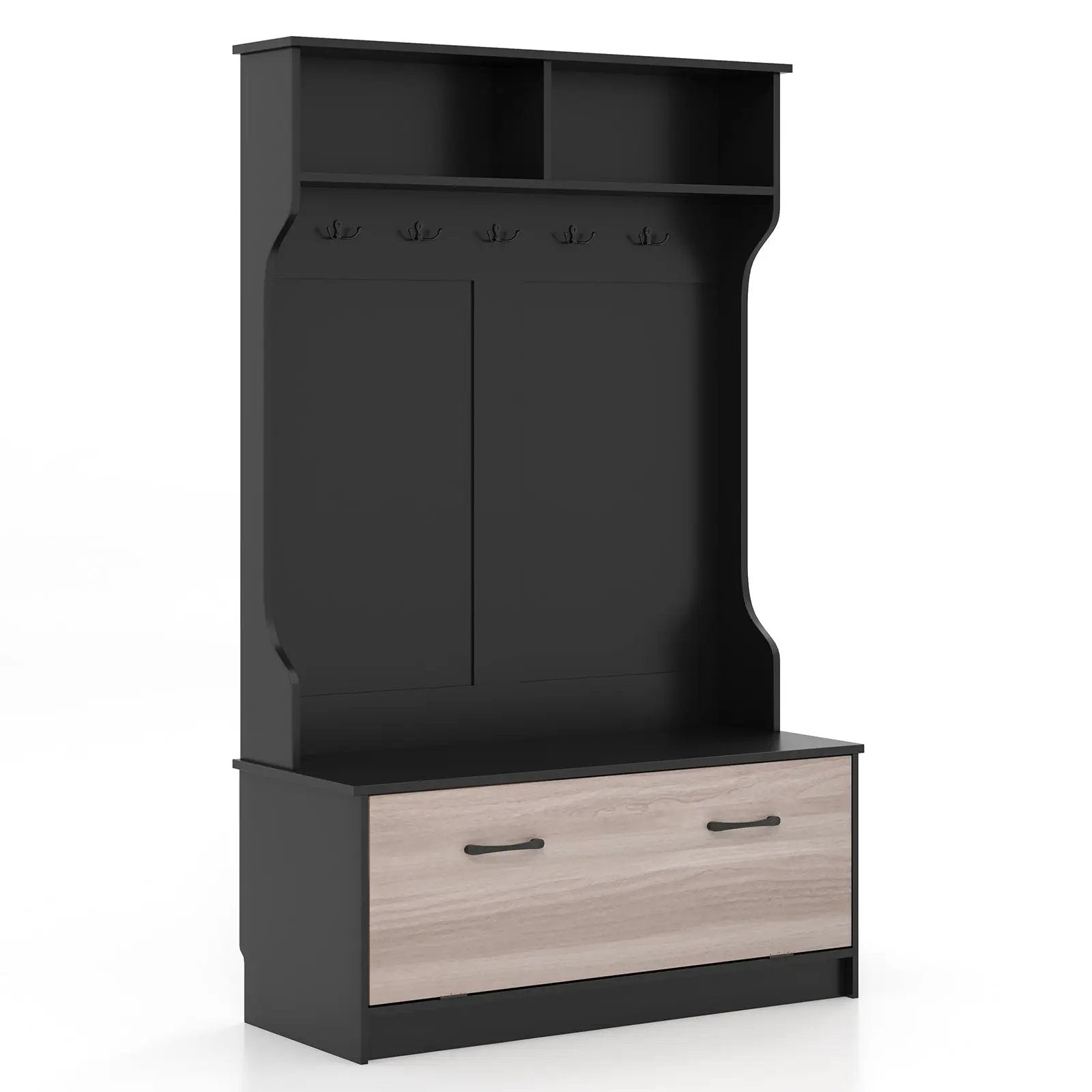 3 in 1 Coat Rack with Entryway Bench and Hooks and Enclosed Cabinet by DirectDeals