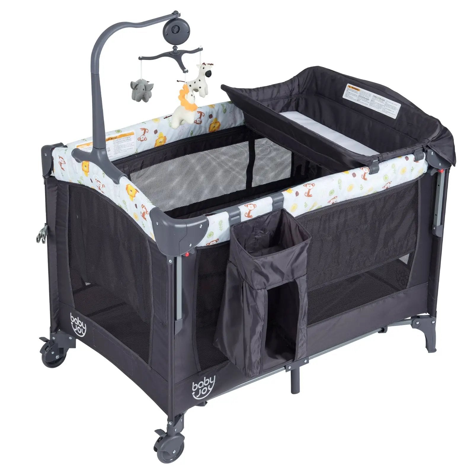 3-in-1 Convertible Portable Baby Playard with Music Box and Wheel and Brakes by DirectDeals