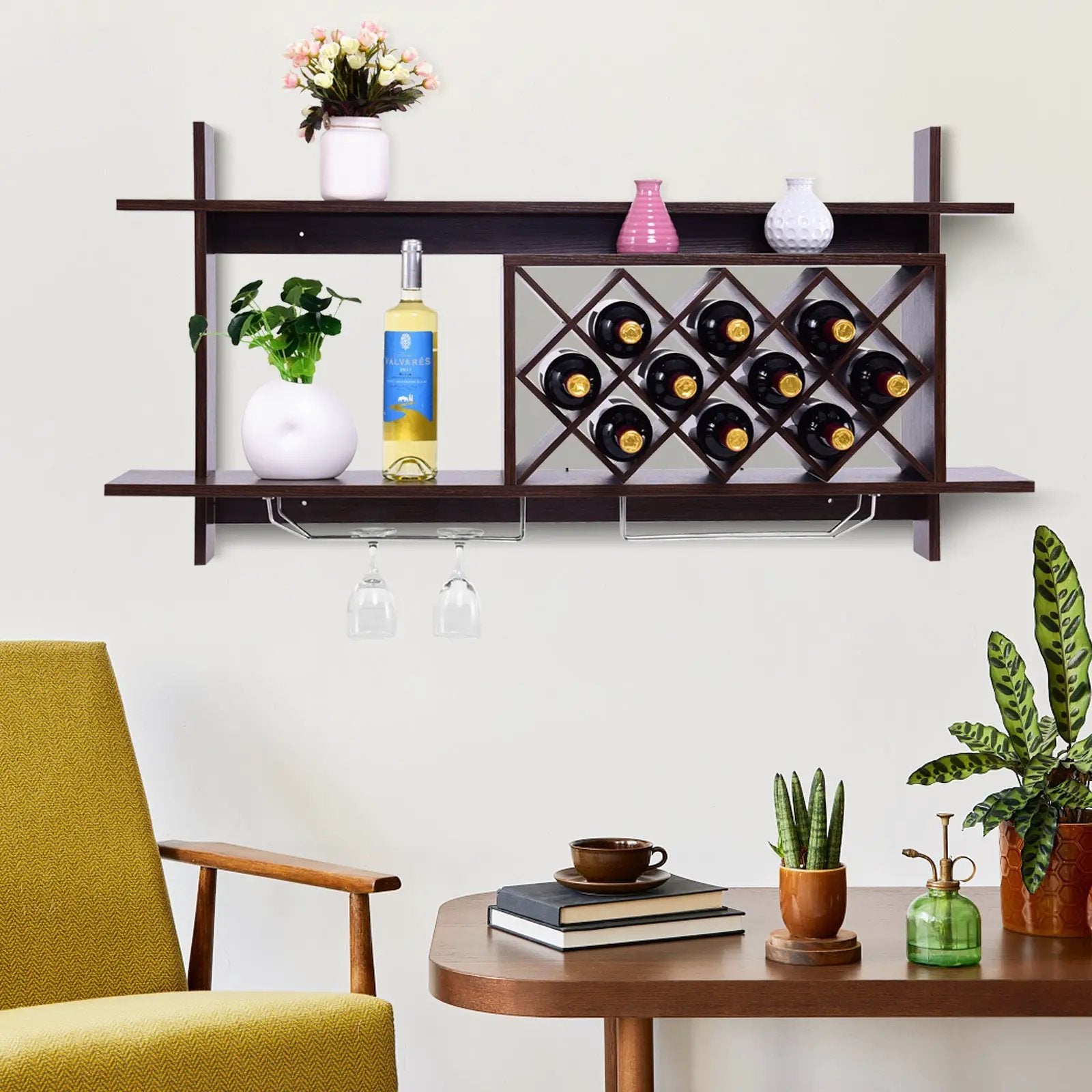 3-in-1 Dining Set: Windsor Chairs Industrial Sideboard & Wall-Mount Wine Rack Combo by DirectDeals