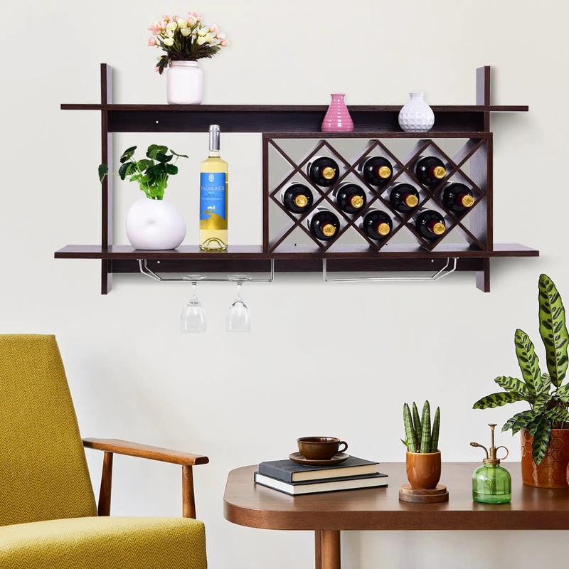 3-in-1 Dining Set: Windsor Chairs Industrial Sideboard & Wall-Mount Wine Rack Combo by DirectDeals