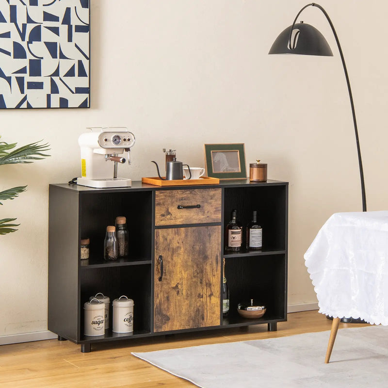 3-in-1 Dining Set: Windsor Chairs Industrial Sideboard & Wall-Mount Wine Rack Combo by DirectDeals